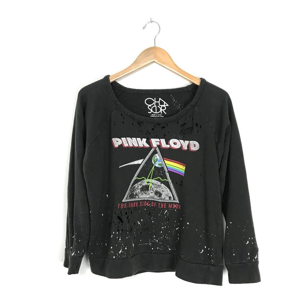 Chaser Women's M Distressed Pink Floyd Graphic Sweatshirt Long Sleeve Top B9